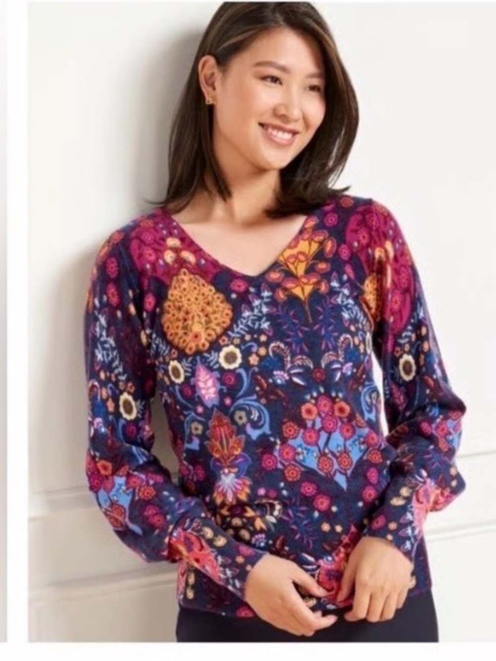 Talbots Plus cashmere Floral Pattern Women's Sweater in Multi-Color 1X